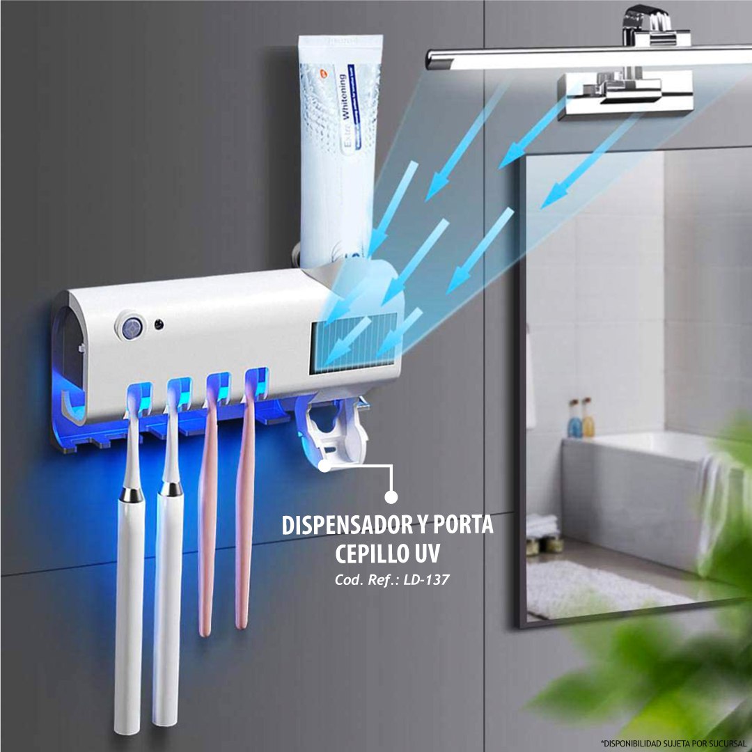 Combo Estante De Baño Y Dispensador De Cepillos Uv